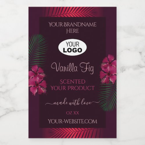 Burgundy Product Labels Hawaii Flowers Leaves Logo