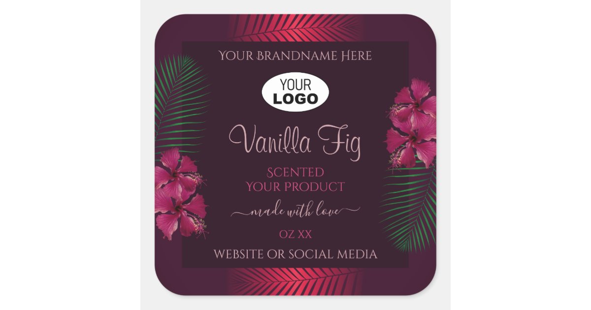 Burgundy Product Labels Hawaii Flowers Leaves Logo | Zazzle