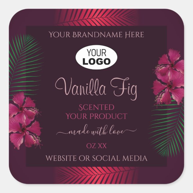 Burgundy Product Labels Hawaii Flowers Leaves Logo (Front)