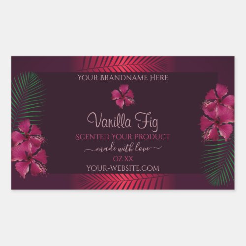 Burgundy Product Labels Hawaii Flowers Palm Leaves