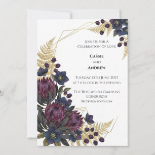 Burgundy Protea Blackberry Wedding Invitation