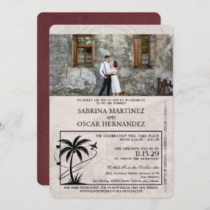 Burgundy Puerta Vallarta Passport Wedding Invitation