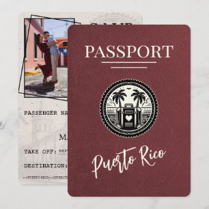 Burgundy Puerto Rico Passport Save The Date
