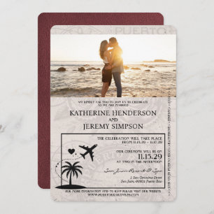 Burgundy Puerto Rico Passport Wedding Invitation