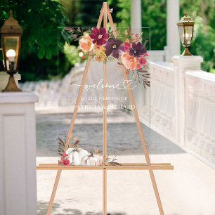 Burgundy Pumpkin Acrylic Wedding Welcome Sign