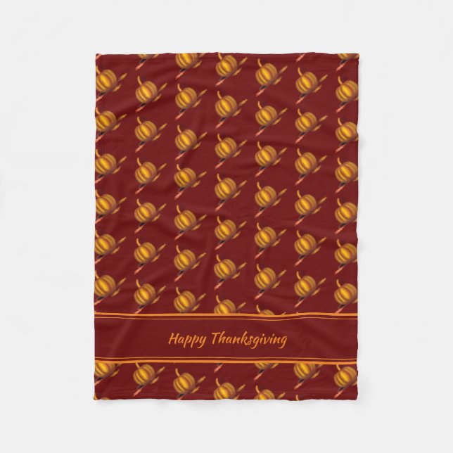 Burgundy | PUMPKIN Custom | HAPPY THANKSGIVING Fleece Blanket (Front)