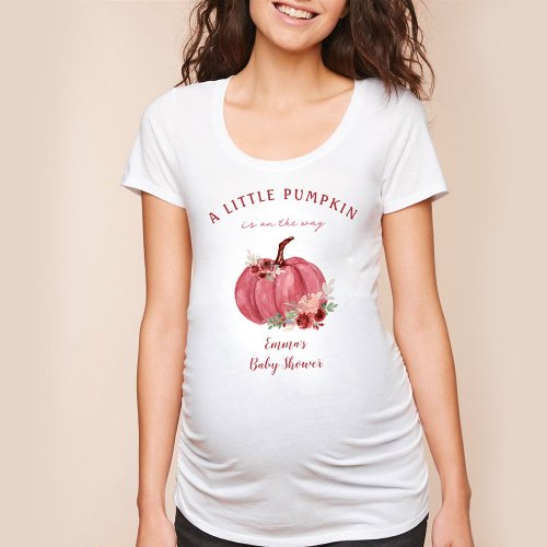 Burgundy Pumpkin Fall Baby shower Name T_Shirt