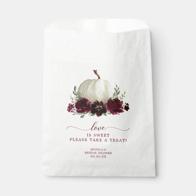 Burgundy Pumpkin Fall Favor Bag Love is Sweet (Front)