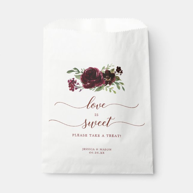 Burgundy Pumpkin Fall Favor Bag Love is Sweet (Front)