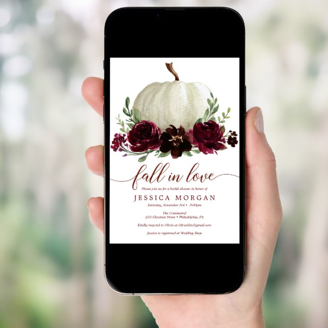 Burgundy Pumpkin Fall in Love Bridal Shower Invite (Front Digital)