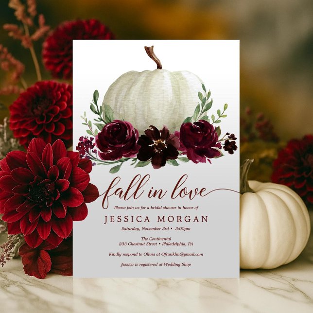 Burgundy Pumpkin Fall in Love Bridal Shower Invite (Creator Uploaded)