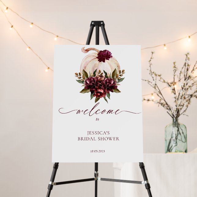 Burgundy Pumpkin Fall in Love Bridal Shower Invite Foam Board (In Situ (Stand))