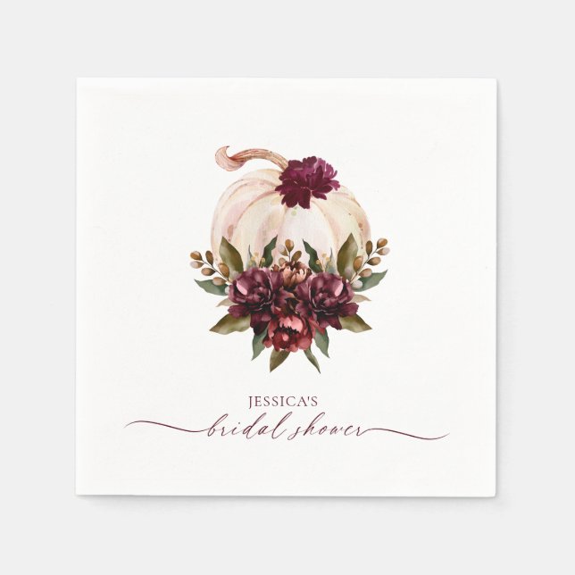 Burgundy Pumpkin Fall in Love Bridal Shower Invite Napkins (Front)