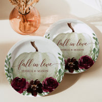 Burgundy Pumpkin Fall Paper Plates