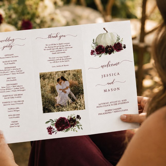 Burgundy Pumpkin Fall Tri-Fold Wedding Program Flyer (Creator Uploaded)