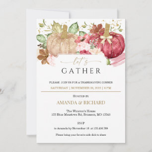 Burgundy Pumpkin Floral Thanksgiving Dinner Invitation
