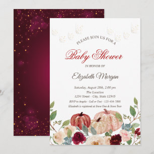 Burgundy Pumpkin,Lights,Floral Baby Shower Invitation