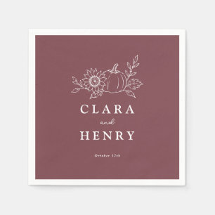 Burgundy Pumpkin Sunflower Wedding Cocktail Napkins