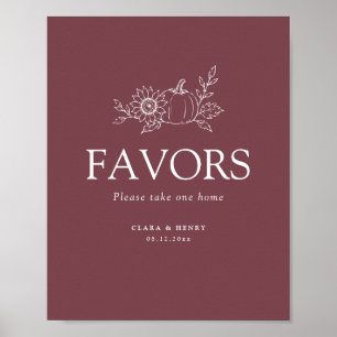 Burgundy Pumpkin Sunflower Wedding Favor Sign