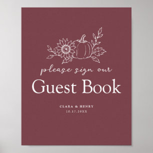 Burgundy Pumpkin Sunflower Wedding Guest Book Sign