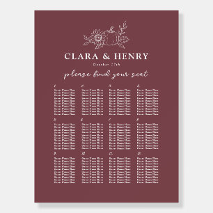 Burgundy Pumpkin Sunflower Wedding Seating Chart Foam Board