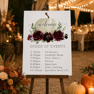 Burgundy Pumpkin Wedding Order of Events Foam Board
