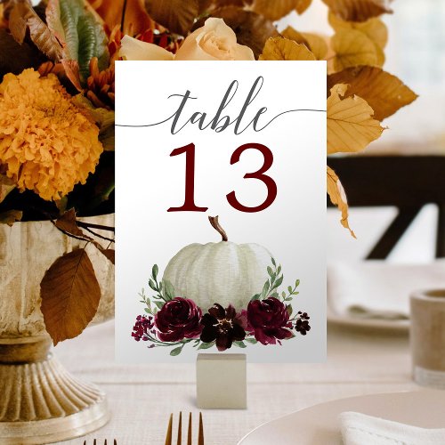 Burgundy Pumpkin Wedding Table Numbers