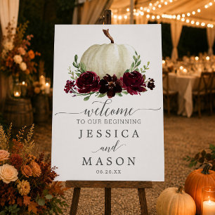 Burgundy Pumpkin Wedding Welcome Favors Sign