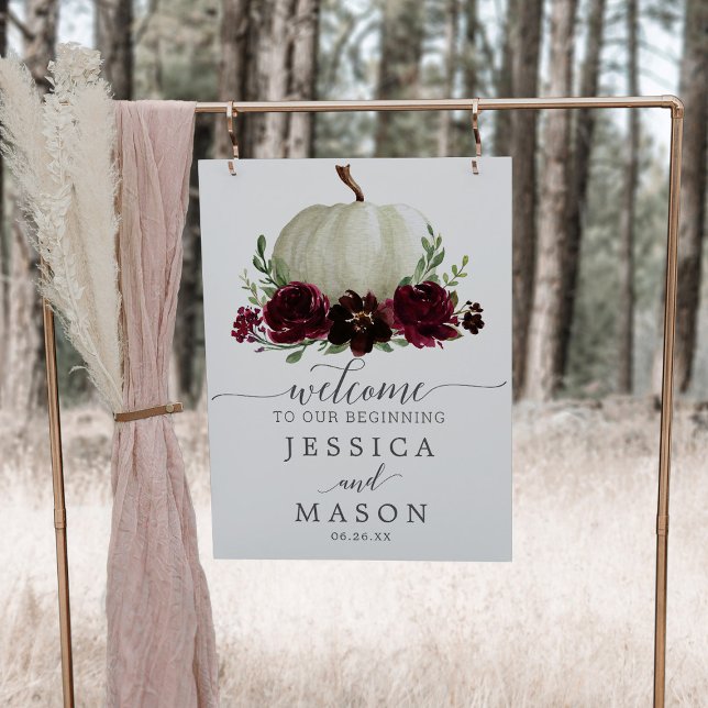 Burgundy Pumpkin Wedding Welcome Favors Sign (Creator Uploaded)