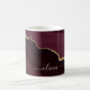 Burgundy Purple Agate Geode Gold Monogram Coffee Mug