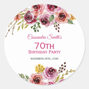 Burgundy Purple Brown Rose Rustic Floral Birthday  Classic Round Sticker