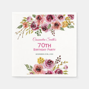 Burgundy Purple Brown Rose Rustic Floral Birthday  Napkins