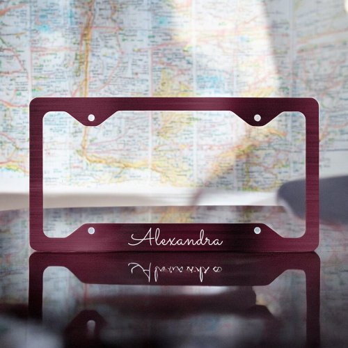 Burgundy Purple Brushed Metal Monogram License Plate Frame