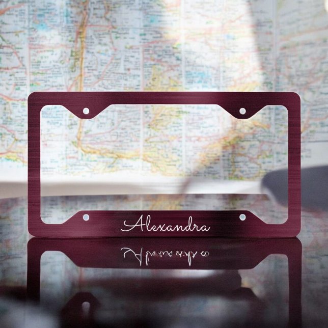 Burgundy Purple Brushed Metal Monogram License Plate Frame (Creator Uploaded)