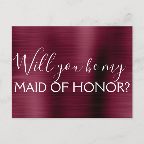 Burgundy Purple Elegant and Modern Maid of Honor Invitation Postcard