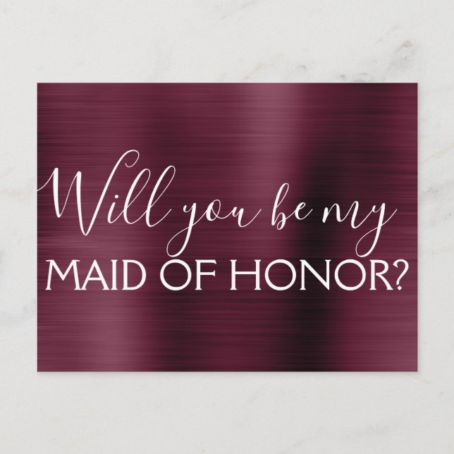 Burgundy Purple Elegant and Modern Maid of Honor Invitation Postcard (Front)