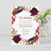 Burgundy Purple Floral 75th Birthday Party Invite (Standing Front)