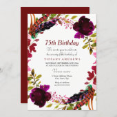 Burgundy Purple Floral 75th Birthday Party Invite (Front/Back)