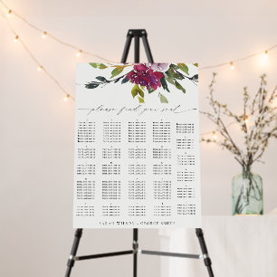 Burgundy Purple Floral Alphabetical Seating Chart Foam Board