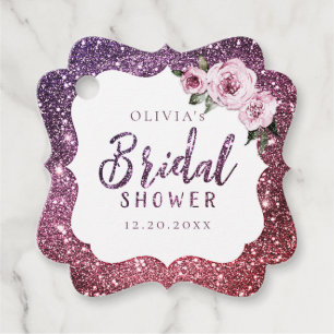 Burgundy purple glitter and floral bridal shower favor tags