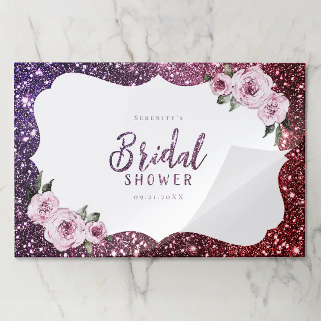 Burgundy purple glitter and floral bridal shower paper placemat Zazzle
