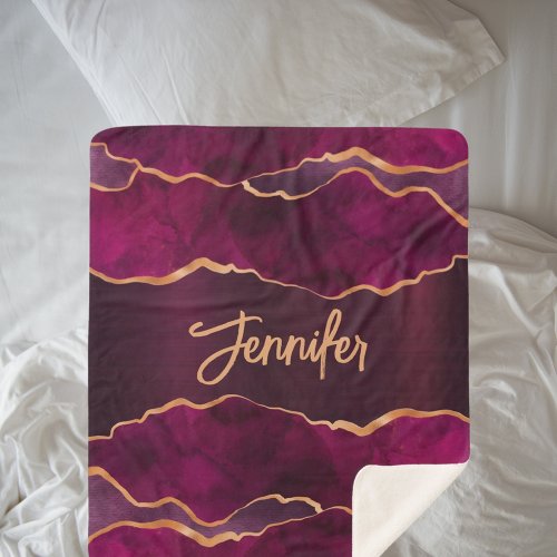 Burgundy purple gold agate marble name sherpa blanket