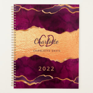 Burgundy purple gold agate marble rose gold 2025 planner