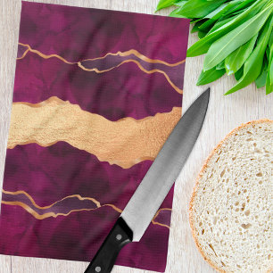 Burgundy purple gold agate marble rose gold kitchen towel