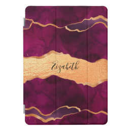 Burgundy purple gold agate marble rose gold name iPad pro cover