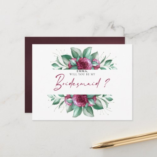 Burgundy Purple Ivory Floral Bridesmaid Postcard