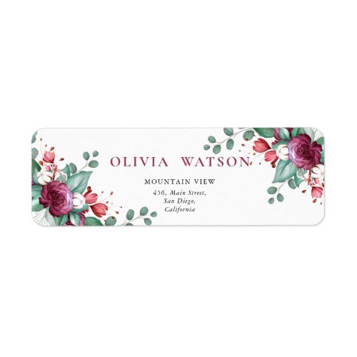 Burgundy Purple Ivory Floral Wedding Address Label