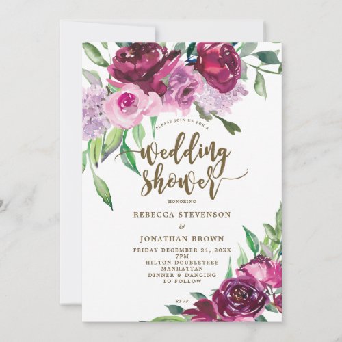 burgundy purple lilac floral wedding shower invite