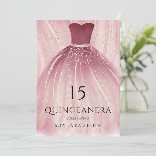 Burgundy Purple Mermaid Dress Quinceanera Party Invitation