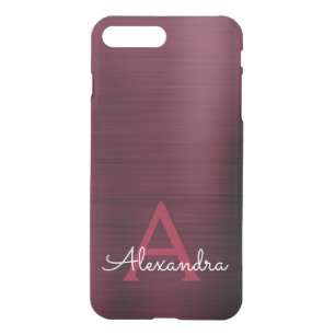 Burgundy Purple Modern Stainless Steel Monogram iPhone 8 Plus/7 Plus Case